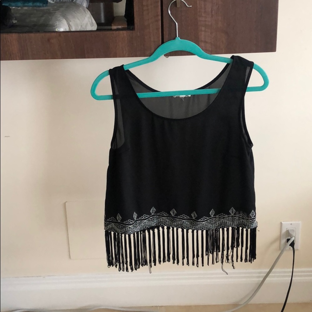 black top with fringe
